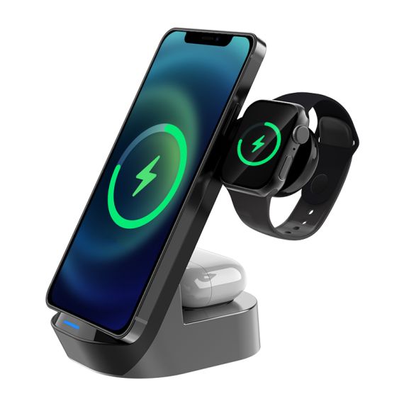 Stazione di Ricarica Wireless 3 in 1 con Supporto da Scrivania 15W F4690 Kakusiga