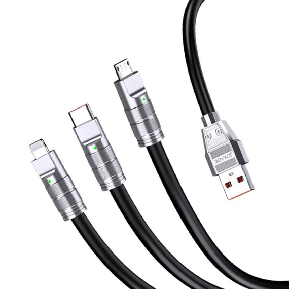 Cavo per alimentazione e sincronizzazione Ricarica Rapida 3 in 1 USB a Lightning, Type-C e Micro USB Nero 1,2 m 3A JA027 F4725 Jokade