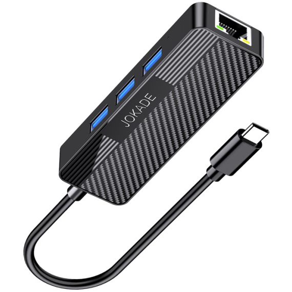 Adattatore hub USB-C 4 in 1 3xUSB 3.0 1xRJ45 Gigabit nero JC009-F F4810 Jokade