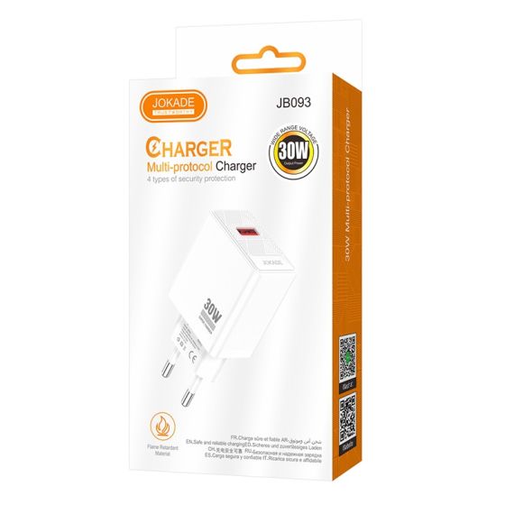 Caricatore USB-A 30W ricarica rapida bianco JB093 F4735 Jokade