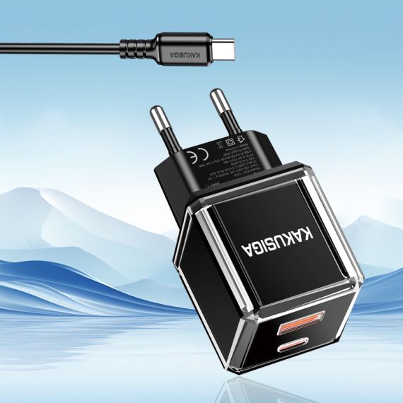 Caricabatterie USB-C PD 20W nero con cavo Type-C 1m KSC-1251 F4615 Kakusiga