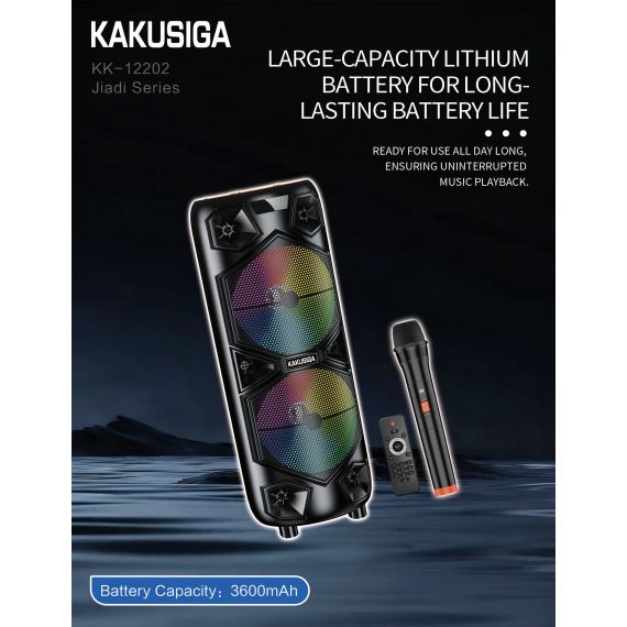 Cassa acustica ricaricabile con telecomando e microfono wireless 2x12" 60W KK-12202 KK-12202 Kakusiga