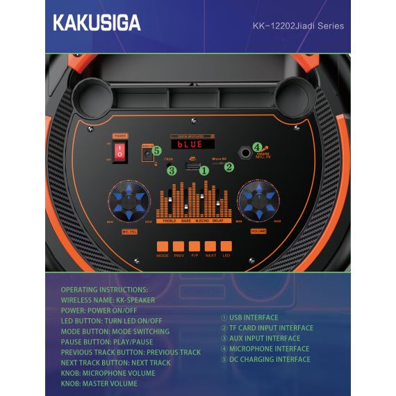 Cassa acustica ricaricabile con telecomando e microfono wireless 2x12" 60W KK-12202 KK-12202 Kakusiga