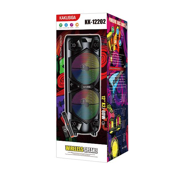Cassa acustica ricaricabile con telecomando e microfono wireless 2x12" 60W KK-12202 KK-12202 Kakusiga