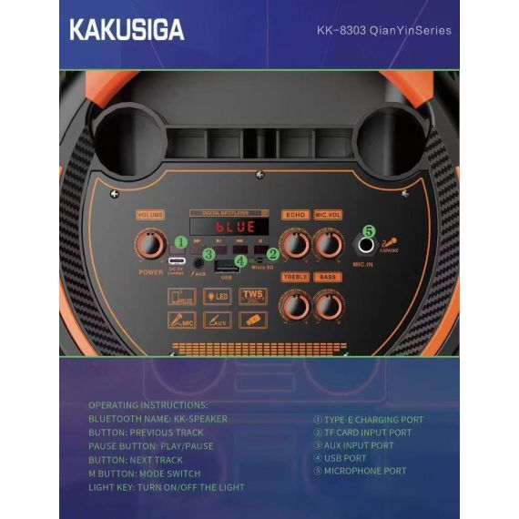 Cassa acustica ricaricabile con telecomando e microfono wireless 3x8" 40W KK-8303 KK-8303 Kakusiga