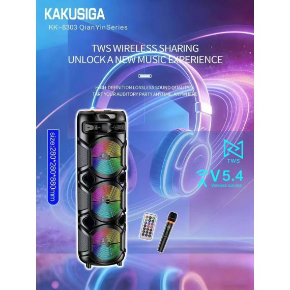 Cassa acustica ricaricabile con telecomando e microfono wireless 3x8" 40W KK-8303 KK-8303 Kakusiga