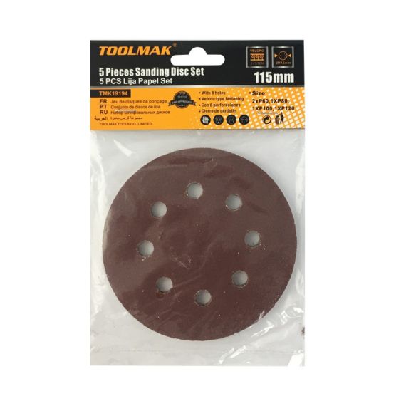 Set dischi abrasivi 5 pezzi 115 mm TL7865 Toolmak
