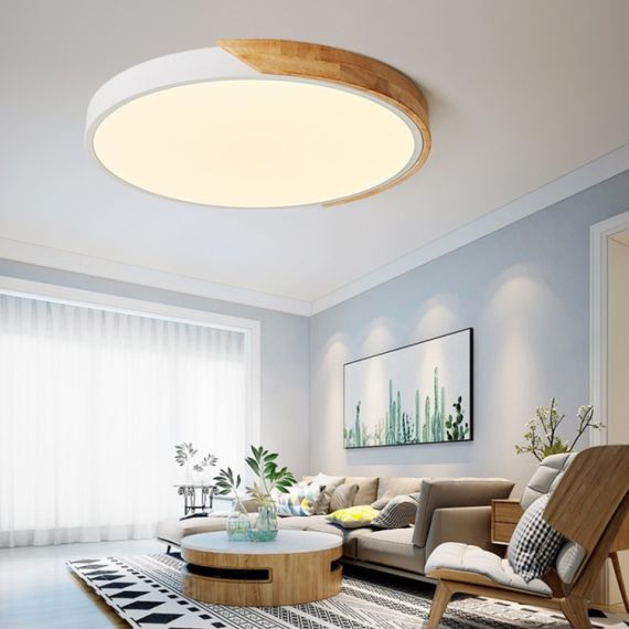 Plafoniera LED rotonda da soffitto effetto legno 50 cm bianca 36W 3CCT A2525 