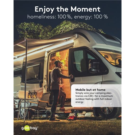 Adattatore CEE blu da campeggio con spina 16A e 3 prese CEE 230V IP44 F1084 Goobay