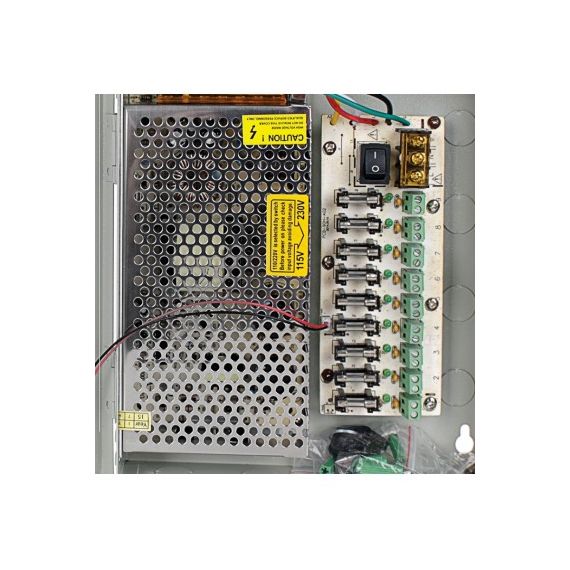 Box alimentatore switching 12V 10A con 9 uscite con fusibile di protezione T605 